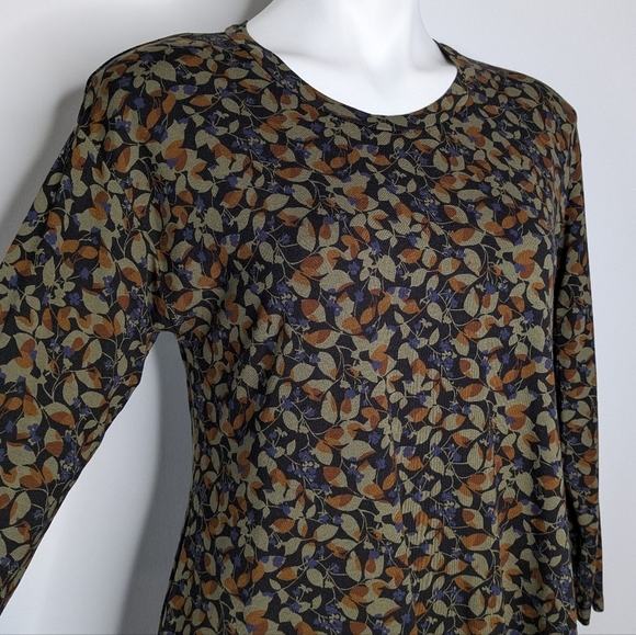 Cut Loose Black Brown Green Floral Leaf Long Sleeve Top S - Picture 3 of 8